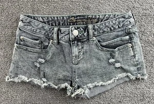 American Rag CIE Cut Off Denim Jean Shorts Hyper Green Distressed Mid Rise W’s 1 - Picture 1 of 10