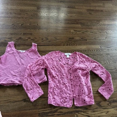 Pierre Cardin Vintage Pink Floral Knit Cotton Cardigan Sweater Buttoned S Petite - Image 1 of 4