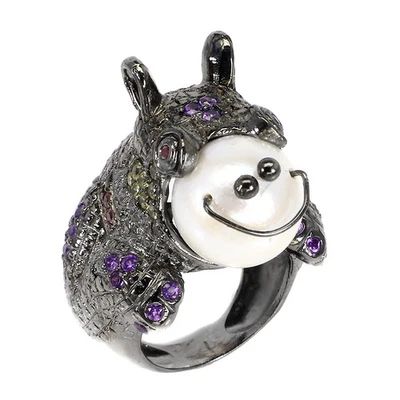 Anillo de plata de ley 925 barroco perla amatista peridoto hipopótamo joyería talla 7,5 Foto 1 de 4