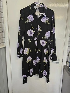 Apricot Floral Shirt Dress Womens Size 10 Peony Print Tie Waist Flowers Summer - Picture 1 of 9