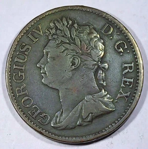 1822 Irish Penny, George IV, Crowned Harp Hibernia reverse, from old collection - Picture 1 of 4