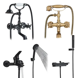 Clawfoot Bathtub Faucet Wall Mount Bathroom Waterfall Tub Filler w/Hand Shower - Picture 1 of 38