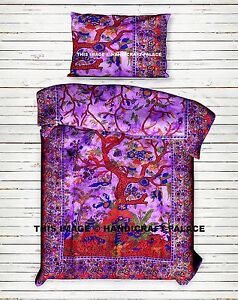 Tree of Life Printed Purple Duvet Cover Boho Comforter Indien Twin Bedding Set