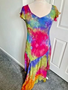 Dress Size 12 Bias Cut Multicolour Phool 80s 90s Boho Hippie Vintage Festival - Picture 1 of 10