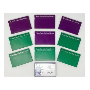 1990-1999 US Mint Proof Sets with Box & COA (10 Annual Sets) 54 Proof Coins!! - Picture 1 of 11
