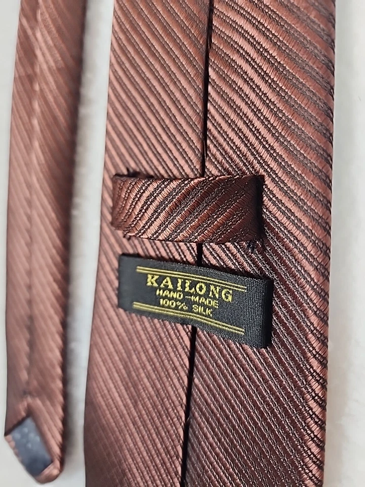 Gravata Kai longa listrada masculina 100% seda bronze cerveja raiz feita à mão escritório casual  - Imagem 1 de 4