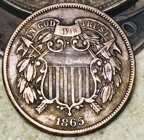 1865 Two Cent Piece 2C FULL MOTTO Civil War Era US Copper Coin CC18049 Cover