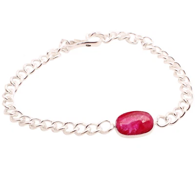 Pulsera de piedras preciosas de rubí enchapada en plata 925 hecha a mano joyería regalo 6 Gms BR-0525 Foto 1 de 3