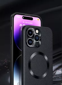 Funda protectora de cuero genuino imán MagSafe para Apple iPhone 12 13 14 15 serie - Imagen 1 de 23