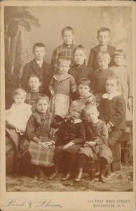 Cabinet Card Antique Photo Large Group Kids Boy Girl Baby Siblings? Rochester NY - Picture 1 of 6
