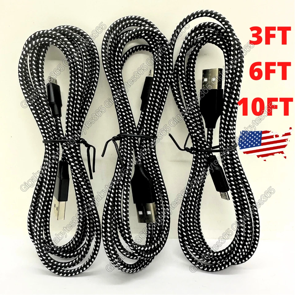3/6/10FT Micro USB Fast Charging Cable Cord For Samsung LG Android Phone Charger - Image 1 of 4