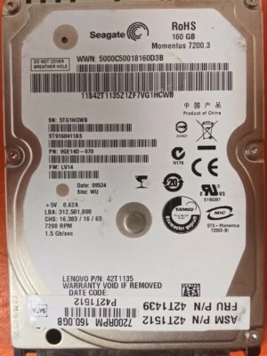 ⭐️⭐️⭐️⭐️⭐️ HDD Hard Drive SATA Laptop 2.5" Seagate ST9160411AS 160GB 9GE14D-070 - Image 1 of 3