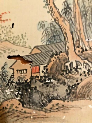  Pintura china de escena de montaña sobre seda y papel Foto 1 de 4