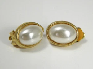 Vintage Napier ovale Perlen-Clip-On-Ohrringe klassisch hell vergoldet EUC 1960er  - Bild 1 von 4