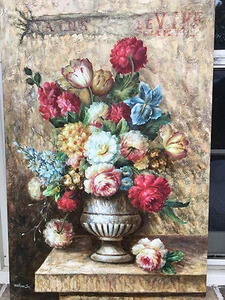 OIL Painting- Beautiful Floral Still Life-24"x36"-New-Realistic-Stretched - Picture 1 of 1
