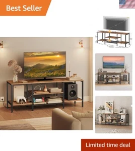 TV Stand with Power Outlets for 65 Inch Rustic Brown Black Entertainment Center - Picture 1 of 11