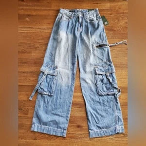 Jeans cargo donna Wild Fable 0/31" vita media larghi nuovi con etichette - Foto 1 di 9