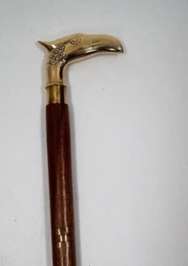 WOODEN WALKING CANE STICK BRASS EAGLE HANDLE ~ WOOD WALKING CANE W/ BRASS HANDLE - Picture 1 of 2