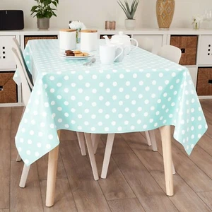 Duck Egg Polka Dot PVC Vinyl Oilcloth Wipe Clean Tablecloth Multiple Sizes - Picture 1 of 7