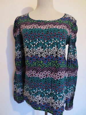 langarm Bluse YESSICA C&A 36 S Puffärmel Mille Fleur Blumen bunt grün lila  /Da - Bild 1 von 4