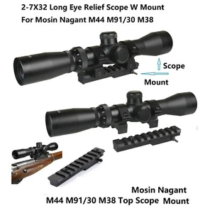 Black Mosin Nagant 2-7x32 Long Eye Relief Scope W Mount for M44 M91/30 and M38 - Picture 1 of 7