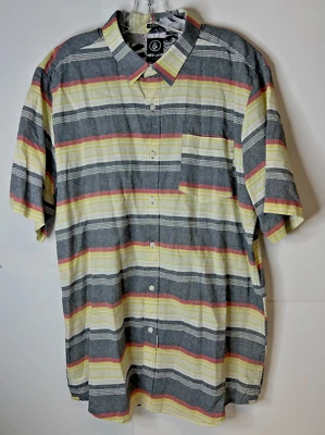 Volcom Men's XXL Slim Fit Short Sleeve Button Up Cotton Striped Shirt Pocket - Image 1 of 4
