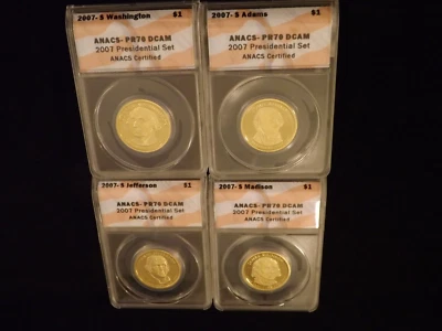2007 -S    Presidents     4 Coin Set     Flag Label       ANACS     PR 70 DCAM - Image 1 of 2