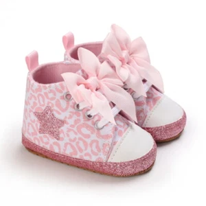Baby Girl Canvas Sneaker Soft Sole Infant Lace up Newborn Ankle Toddler - Picture 1 of 16