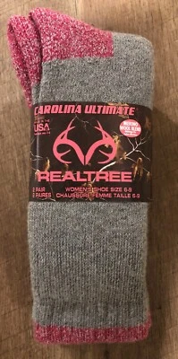 Calcetines Carolina Realtree Mujer Mezcla Lana Merino, 2 Pares, Rosa/Púrpura Zapato 6-9 Foto 1 de 3