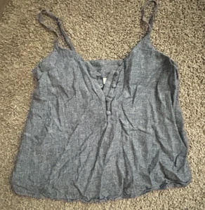 Abound Womens Cropped Blue Spaghetti Strap Sleeveless Top Linen Size XXS Small - Picture 1 of 4