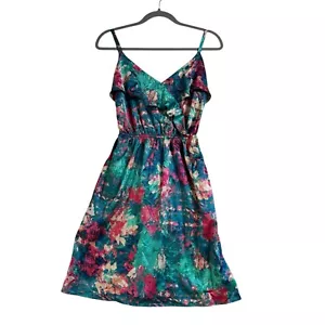 Crossroads Dress Size 8 Green Floral Wrap Front Ruffle Sleeveless Strappy Gather - Picture 1 of 15