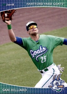2018 Hartford Yard Goats SGA Grandstand #13 Sam Hilliard Mansfield Texas TX Card