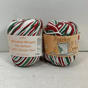 2 Skeins Peaches & Creme 138 Mistletoe Color 4 Ply Worsted Yarn Cotton 2oz - Picture 1 of 6