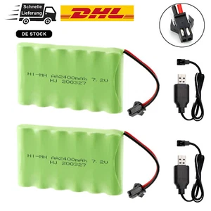 2 Stk 7,2V 2400mAh Akku SM-2P 2Pin Stecker mit USB Ladegerät für RC Auto Truck - Bild 1 von 8
