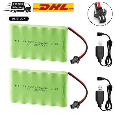 2 Stk 7,2V 2400mAh Akku SM-2P 2Pin Stecker mit USB Ladegerät für RC Auto Truck - Bild 1 von 4