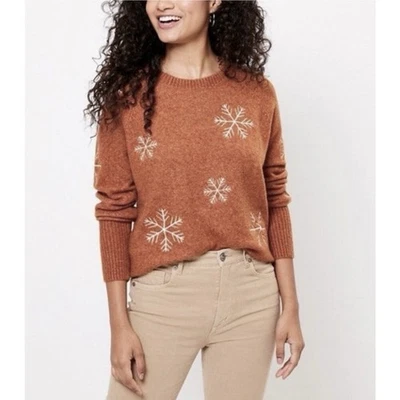 Suéter LOFT Copo de Nieve XS Marrón Coñac Naranja Tostado Tejido Difuso Invierno Pullover Foto 1 de 4