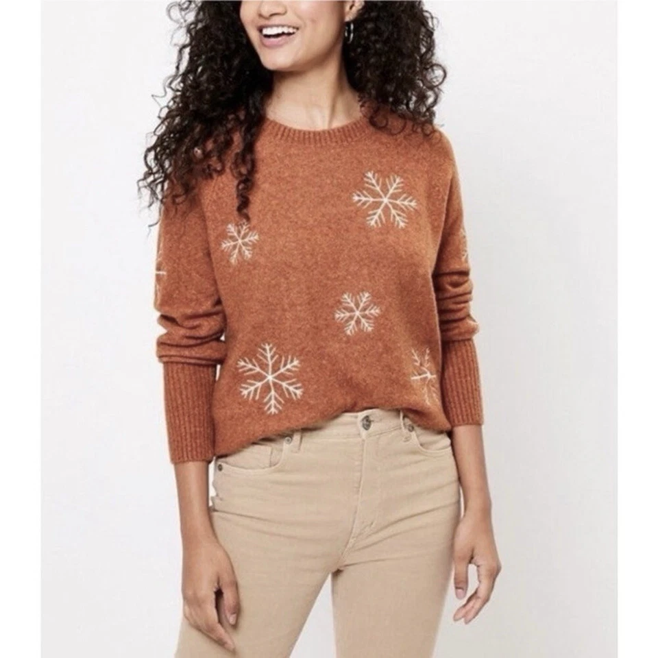 Suéter LOFT Copo de Nieve XS Marrón Coñac Naranja Tostado Tejido Difuso Invierno Pullover Foto 1 de 4