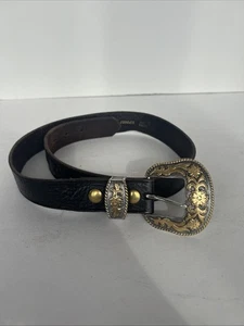 Silberfarbene Ranger Gürtelschnalle Blumenmuster Western 3,25" Vintage Ledergürtel Größe 32 - Bild 1 von 6