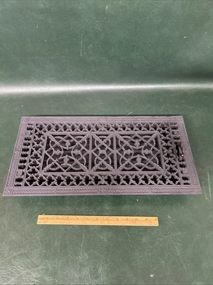 Grelha/ventilação antiga restaurada de registro de piso de ferro fundido com persianas 19,5"x 9,7t - Imagem 1 de 4