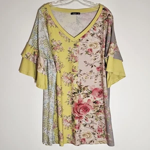Blusa boho con volantes Lily by Firmiana Top para mujer XL multicolor floral retazos - Imagen 1 de 11