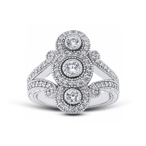 1ct E VS1 Round Cut Earth Mined Certified Diamonds 14k Gold Halo Right Hand Ring - Picture 1 of 3