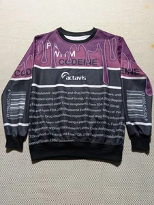 Codeine Lean Actavis 420 Psychedelic Aop Purple Hip Hop Rap Sweatshirt Sz Medium - Picture 1 of 4