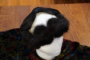Vintage 1950's Halo Brown Mink Fur & Black Satin Ribbon Open Pill Box Hat - Picture 1 of 13
