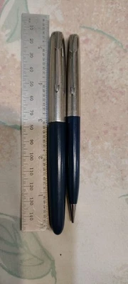 Parker 51 Tapa Cromada Especial, Pluma Estilográfica Barril Azul F Plumín Octanio, Lápiz #5 Foto 1 de 4