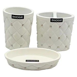 ENVOGUE 3 Pc White Resin Crystals Toothbrush Holder, Soap Dish, Tumbler - NEW - Picture 1 of 11