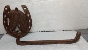 Toilet Paper Holder Horse Horseshoe Cast Iron Wall Mount Home Office - Picture 1 of 2