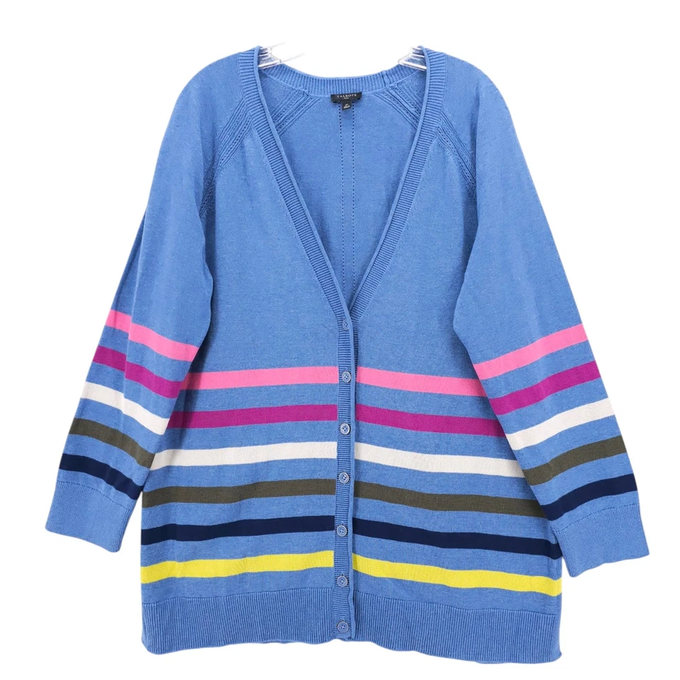 TALBOTS Blue Striped Cardigan Cotton Rayon Blend EUC Size 1X - Image 1 of 4