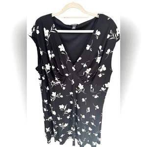Chaps Ralph Lauren Floral Midi Dress Plus 22W Navy White V-Neck 90s Style EUC - Picture 1 of 10