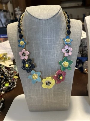 21” Multi Enamel Pendant & Blue Beaded Necklace Signed Talbots. - Image 1 of 4