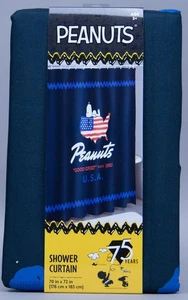 Peanuts Snoopy Red White & Blue USA Good Grief Fabric Shower Curtain 70x72 NWT - Picture 1 of 1